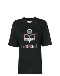 schwarzes bedrucktes T-Shirt mit einem Rundhalsausschnitt von Isabel Marant Etoile
