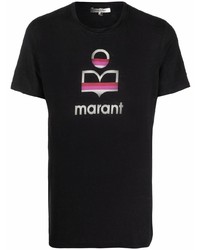 schwarzes bedrucktes T-Shirt mit einem Rundhalsausschnitt von Isabel Marant