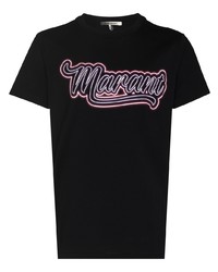 schwarzes bedrucktes T-Shirt mit einem Rundhalsausschnitt von Isabel Marant