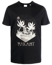 schwarzes bedrucktes T-Shirt mit einem Rundhalsausschnitt von Isabel Marant