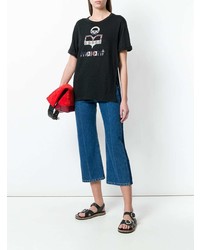 schwarzes bedrucktes T-Shirt mit einem Rundhalsausschnitt von Isabel Marant Etoile