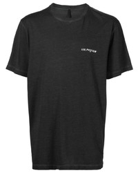 schwarzes bedrucktes T-Shirt mit einem Rundhalsausschnitt von ISO.POETISM