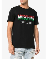 schwarzes bedrucktes T-Shirt mit einem Rundhalsausschnitt von Moschino