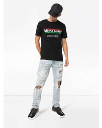 schwarzes bedrucktes T-Shirt mit einem Rundhalsausschnitt von Moschino