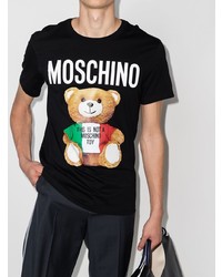 schwarzes bedrucktes T-Shirt mit einem Rundhalsausschnitt von Moschino