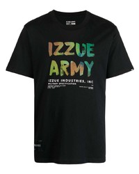 schwarzes bedrucktes T-Shirt mit einem Rundhalsausschnitt von Izzue