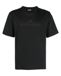 schwarzes bedrucktes T-Shirt mit einem Rundhalsausschnitt von J. Lindeberg