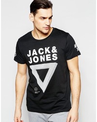 schwarzes bedrucktes T-Shirt mit einem Rundhalsausschnitt von Jack and Jones