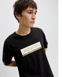 schwarzes bedrucktes T-Shirt mit einem Rundhalsausschnitt von Jack & Jones