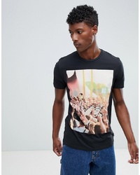schwarzes bedrucktes T-Shirt mit einem Rundhalsausschnitt von Jack & Jones