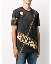 schwarzes bedrucktes T-Shirt mit einem Rundhalsausschnitt von Moschino