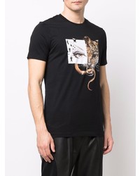 schwarzes bedrucktes T-Shirt mit einem Rundhalsausschnitt von Roberto Cavalli