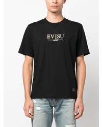 schwarzes bedrucktes T-Shirt mit einem Rundhalsausschnitt von Evisu