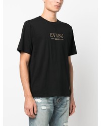 schwarzes bedrucktes T-Shirt mit einem Rundhalsausschnitt von Evisu