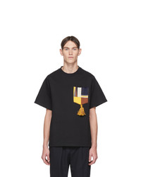 schwarzes bedrucktes T-Shirt mit einem Rundhalsausschnitt von Jil Sander