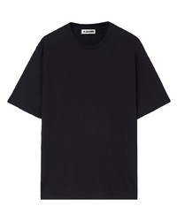 schwarzes bedrucktes T-Shirt mit einem Rundhalsausschnitt von Jil Sander