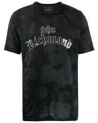 schwarzes bedrucktes T-Shirt mit einem Rundhalsausschnitt von John Richmond