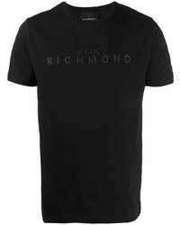 schwarzes bedrucktes T-Shirt mit einem Rundhalsausschnitt von John Richmond