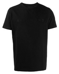 schwarzes bedrucktes T-Shirt mit einem Rundhalsausschnitt von John Richmond