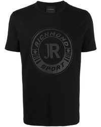 schwarzes bedrucktes T-Shirt mit einem Rundhalsausschnitt von John Richmond