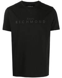 schwarzes bedrucktes T-Shirt mit einem Rundhalsausschnitt von John Richmond