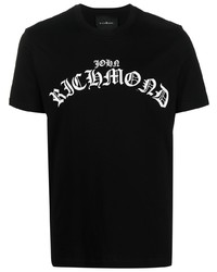 schwarzes bedrucktes T-Shirt mit einem Rundhalsausschnitt von John Richmond