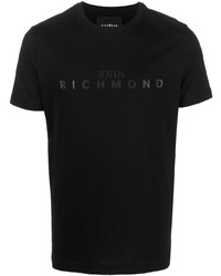 schwarzes bedrucktes T-Shirt mit einem Rundhalsausschnitt von John Richmond