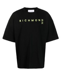schwarzes bedrucktes T-Shirt mit einem Rundhalsausschnitt von John Richmond
