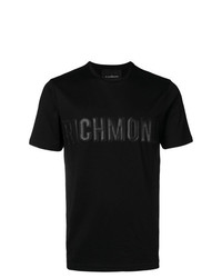 schwarzes bedrucktes T-Shirt mit einem Rundhalsausschnitt von John Richmond