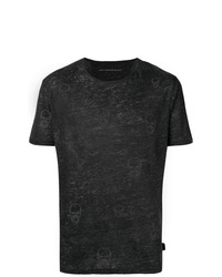 schwarzes bedrucktes T-Shirt mit einem Rundhalsausschnitt von John Varvatos