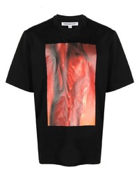 schwarzes bedrucktes T-Shirt mit einem Rundhalsausschnitt von JORDANLUCA