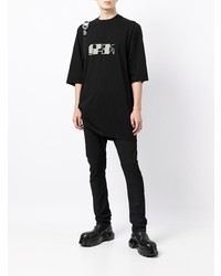 schwarzes bedrucktes T-Shirt mit einem Rundhalsausschnitt von Rick Owens DRKSHDW