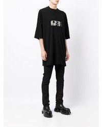 schwarzes bedrucktes T-Shirt mit einem Rundhalsausschnitt von Rick Owens DRKSHDW