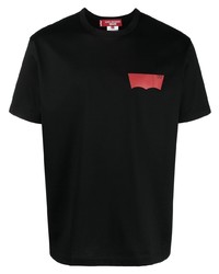 schwarzes bedrucktes T-Shirt mit einem Rundhalsausschnitt von Junya Watanabe