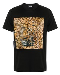 schwarzes bedrucktes T-Shirt mit einem Rundhalsausschnitt von Just Cavalli