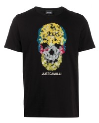 schwarzes bedrucktes T-Shirt mit einem Rundhalsausschnitt von Just Cavalli