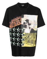 schwarzes bedrucktes T-Shirt mit einem Rundhalsausschnitt von Just Cavalli