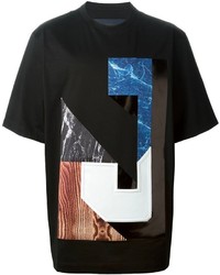 schwarzes bedrucktes T-Shirt mit einem Rundhalsausschnitt von Juun.J