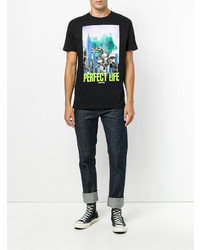 schwarzes bedrucktes T-Shirt mit einem Rundhalsausschnitt von Marcelo Burlon County of Milan