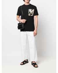 schwarzes bedrucktes T-Shirt mit einem Rundhalsausschnitt von Karl Lagerfeld