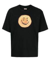 schwarzes bedrucktes T-Shirt mit einem Rundhalsausschnitt von KAPITAL