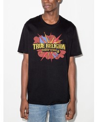 schwarzes bedrucktes T-Shirt mit einem Rundhalsausschnitt von True Religion