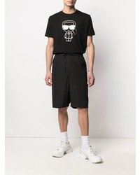 schwarzes bedrucktes T-Shirt mit einem Rundhalsausschnitt von Karl Lagerfeld