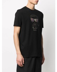 schwarzes bedrucktes T-Shirt mit einem Rundhalsausschnitt von Karl Lagerfeld