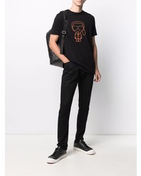 schwarzes bedrucktes T-Shirt mit einem Rundhalsausschnitt von Karl Lagerfeld