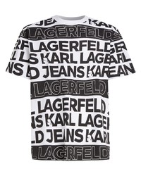 schwarzes bedrucktes T-Shirt mit einem Rundhalsausschnitt von KARL LAGERFELD JEANS