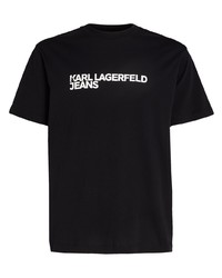 schwarzes bedrucktes T-Shirt mit einem Rundhalsausschnitt von KARL LAGERFELD JEANS