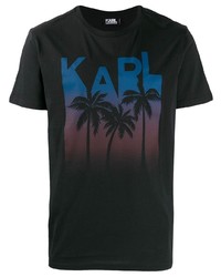 schwarzes bedrucktes T-Shirt mit einem Rundhalsausschnitt von Karl Lagerfeld