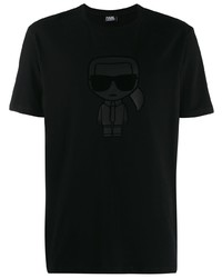 schwarzes bedrucktes T-Shirt mit einem Rundhalsausschnitt von Karl Lagerfeld