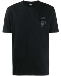 schwarzes bedrucktes T-Shirt mit einem Rundhalsausschnitt von Karl Lagerfeld